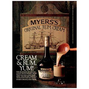 1984 Myer's Original Rum Cream Vintage Print Ad Pub Barrel Wood Sign Wall Decor